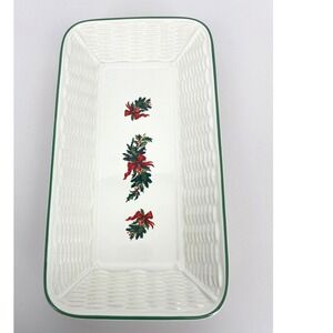 Pfaltzgraff Ceramic Tray Christmas Holly Rectangle‎ 12" x 6.5"